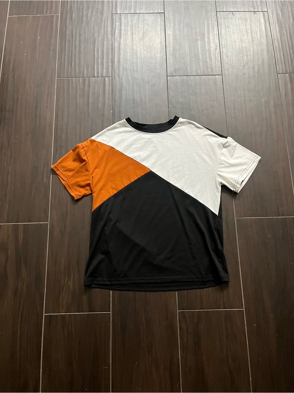 Shein Colorblock Short Sleeve Tee White/Black/Orange